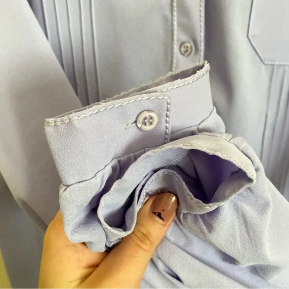 Vintage lavender sheer button down bell cuffed sleeves s/m spring top Easter - Picture 9 of 11